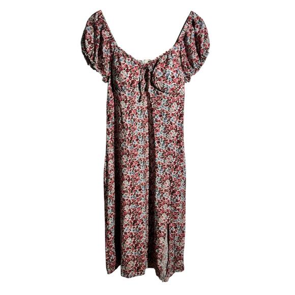 Womens L Floral Red Pink Garden Milkmaid Tradwife Babydoll Coquette Peasant - Picture 1 of 11